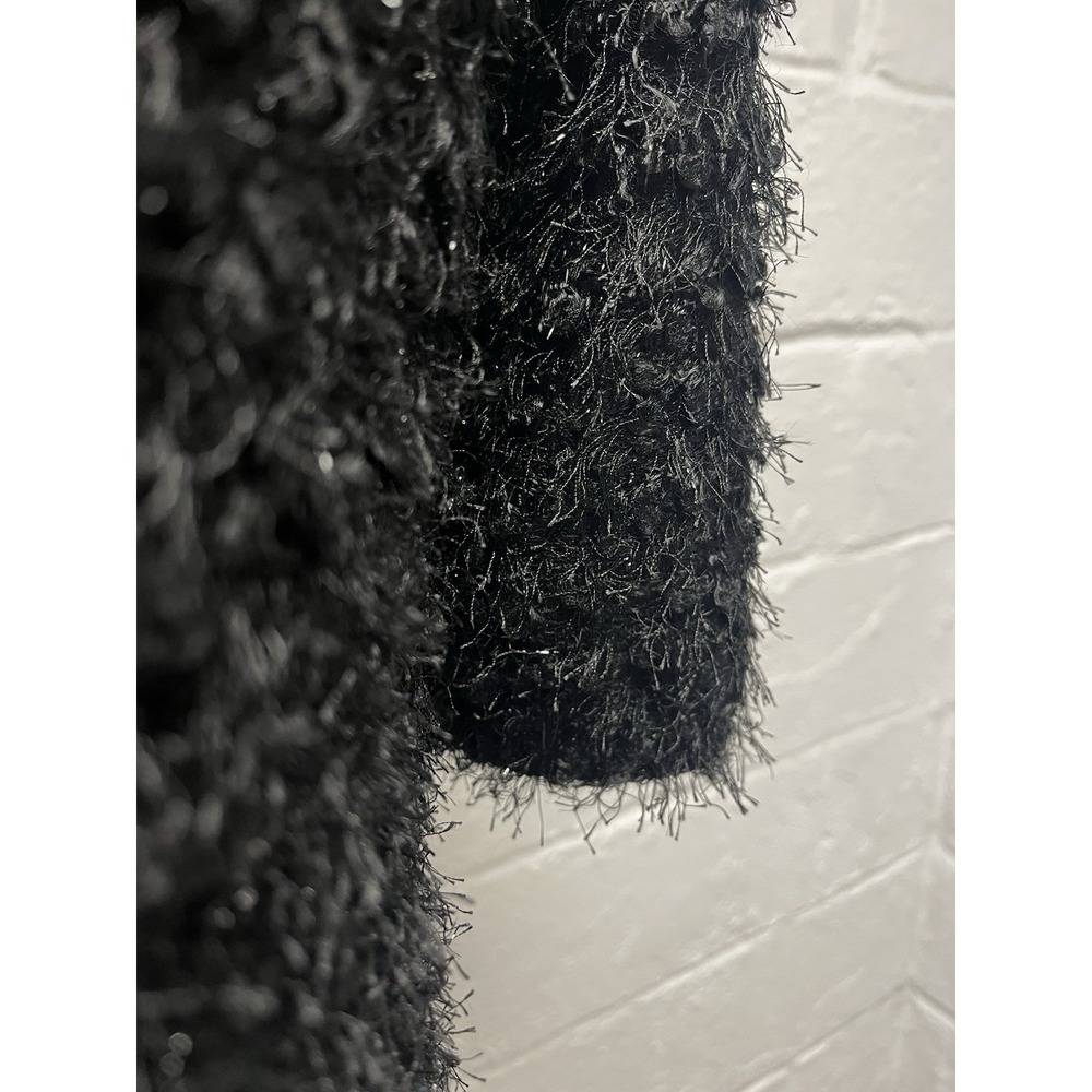 Donna Salyers Black Open Front Jacket Medium Shag‎  Metallic Silver Whimsigoth - Picture 7 of 11